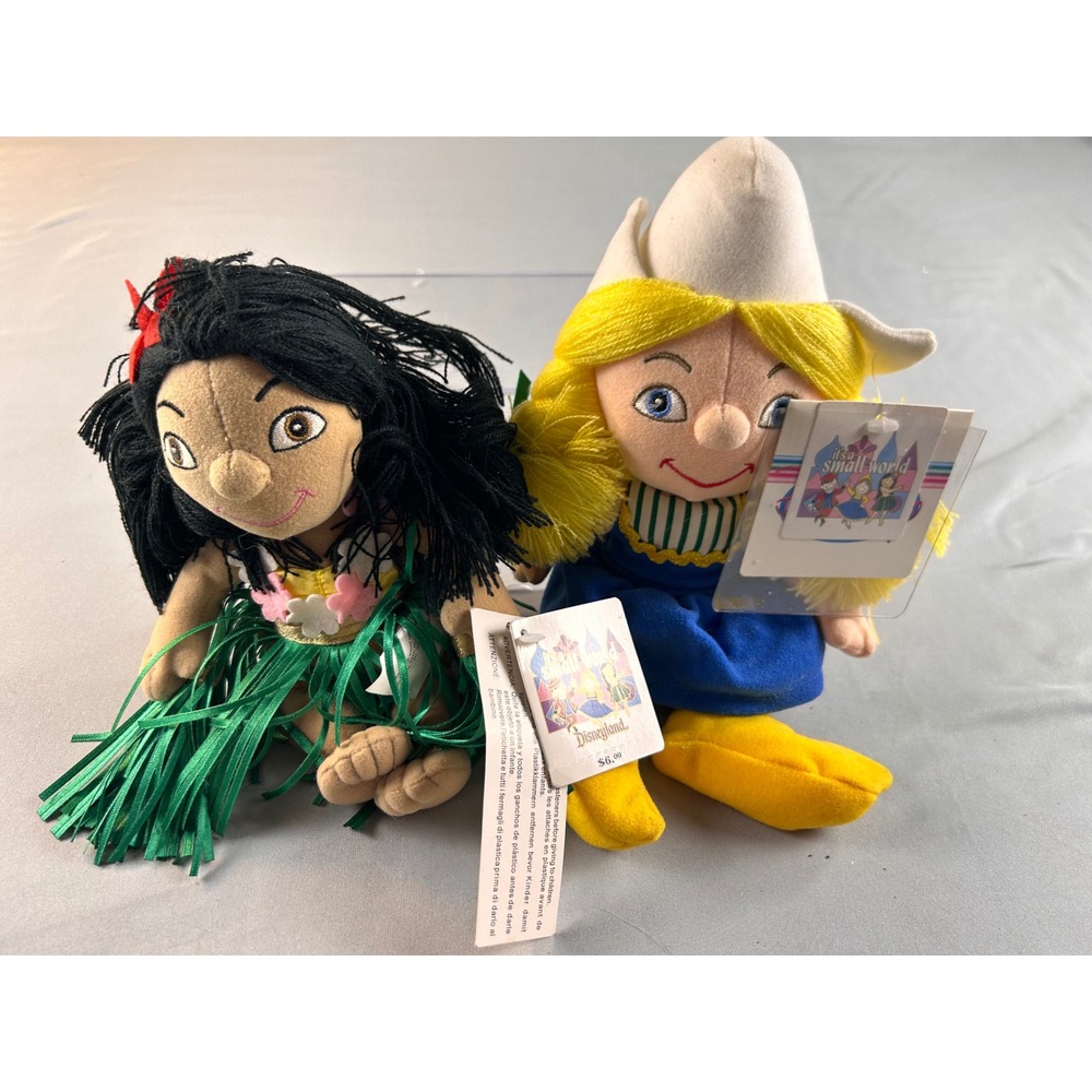 Disney Its a Small World Plush Hawaiian‎ & Dutch Girl Dolls Disneyland Tags Set